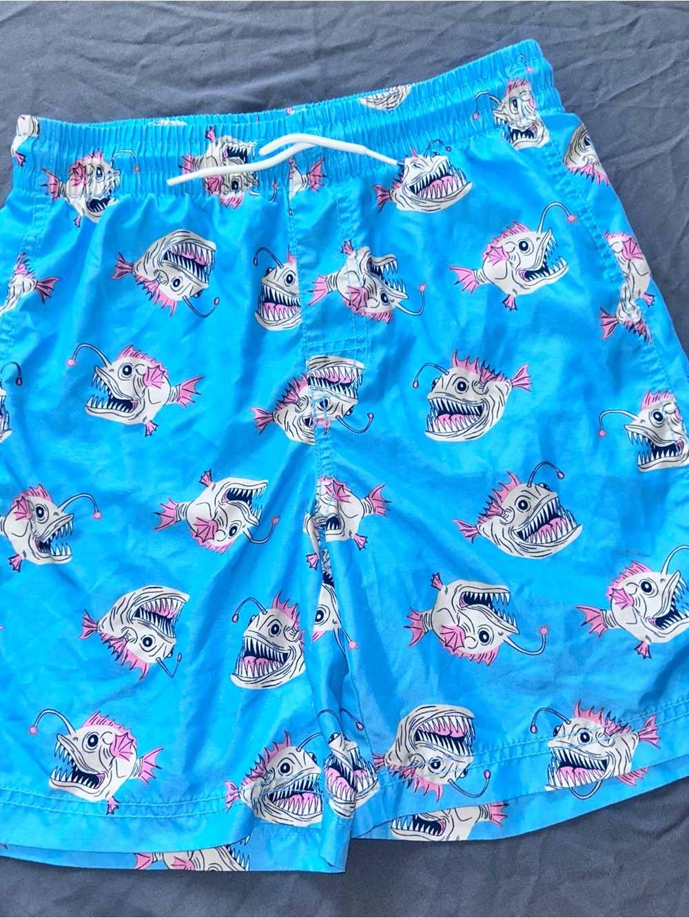 Old Navy Blue Swim Trunks with Pink & White Angler Fish Print